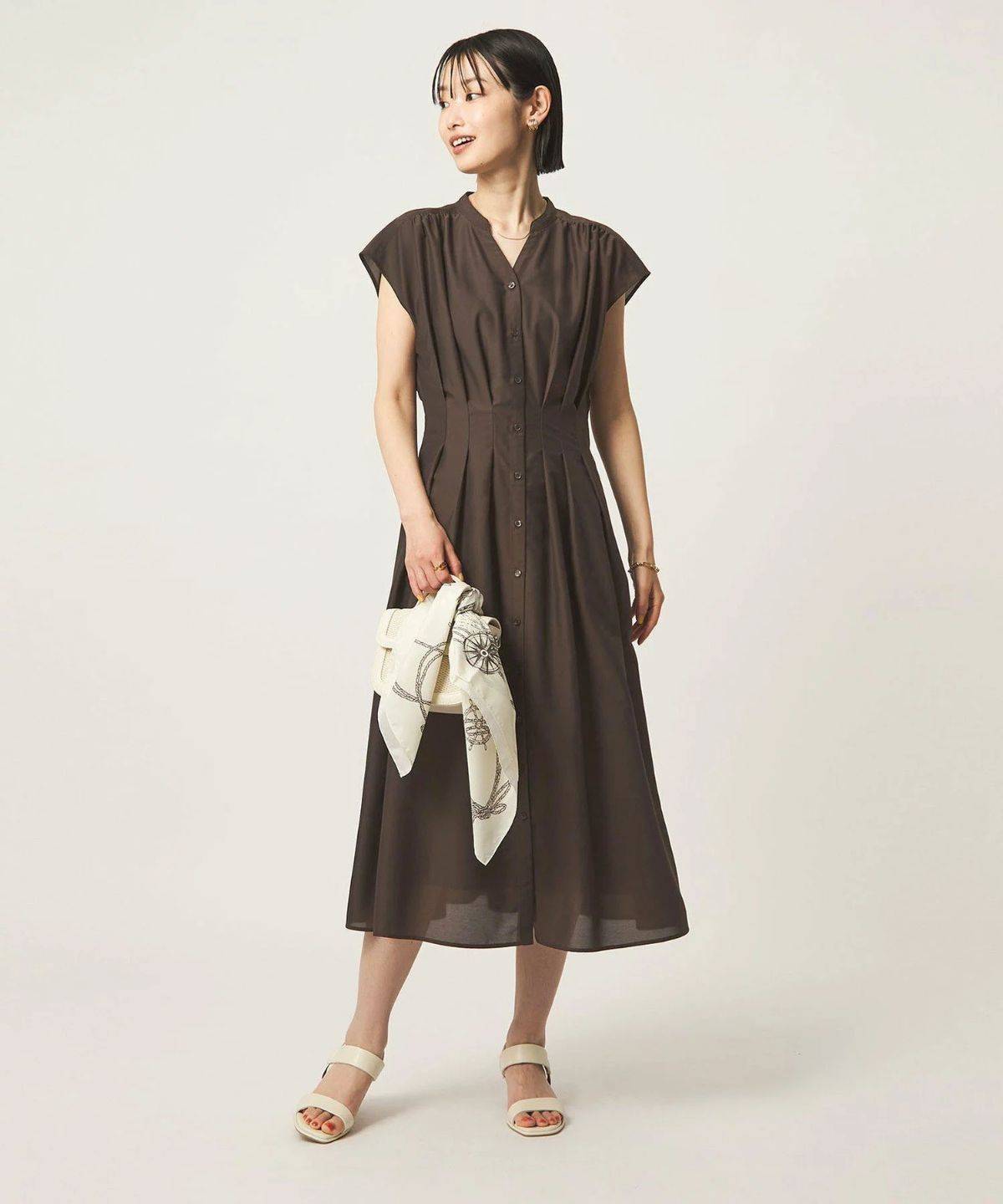 UNITED ARROWS green label relaxing シアー タック フレア フレンチスリーブ ワンピース