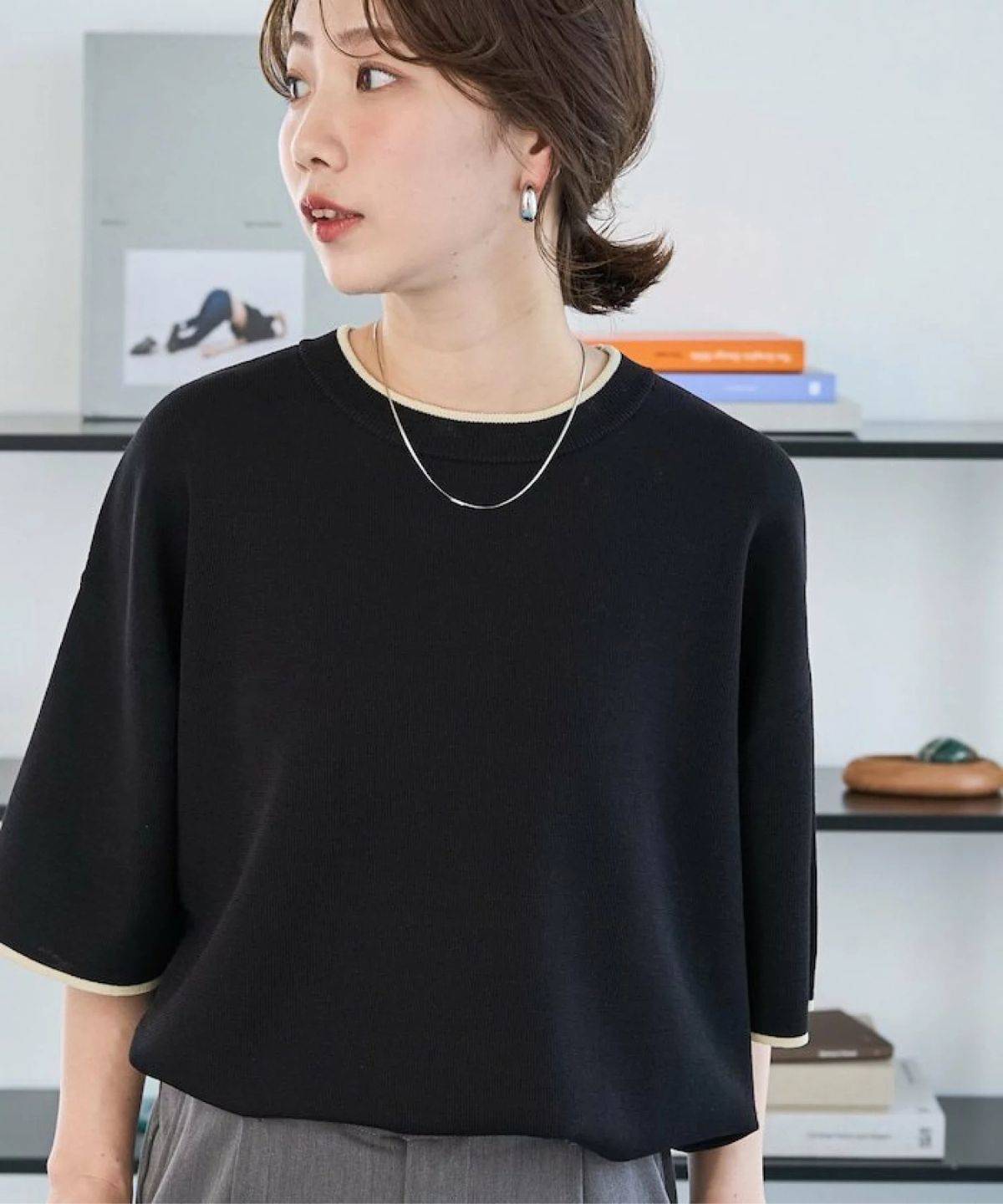 FREAK’S STORE 配色ライン半袖ニットTEE