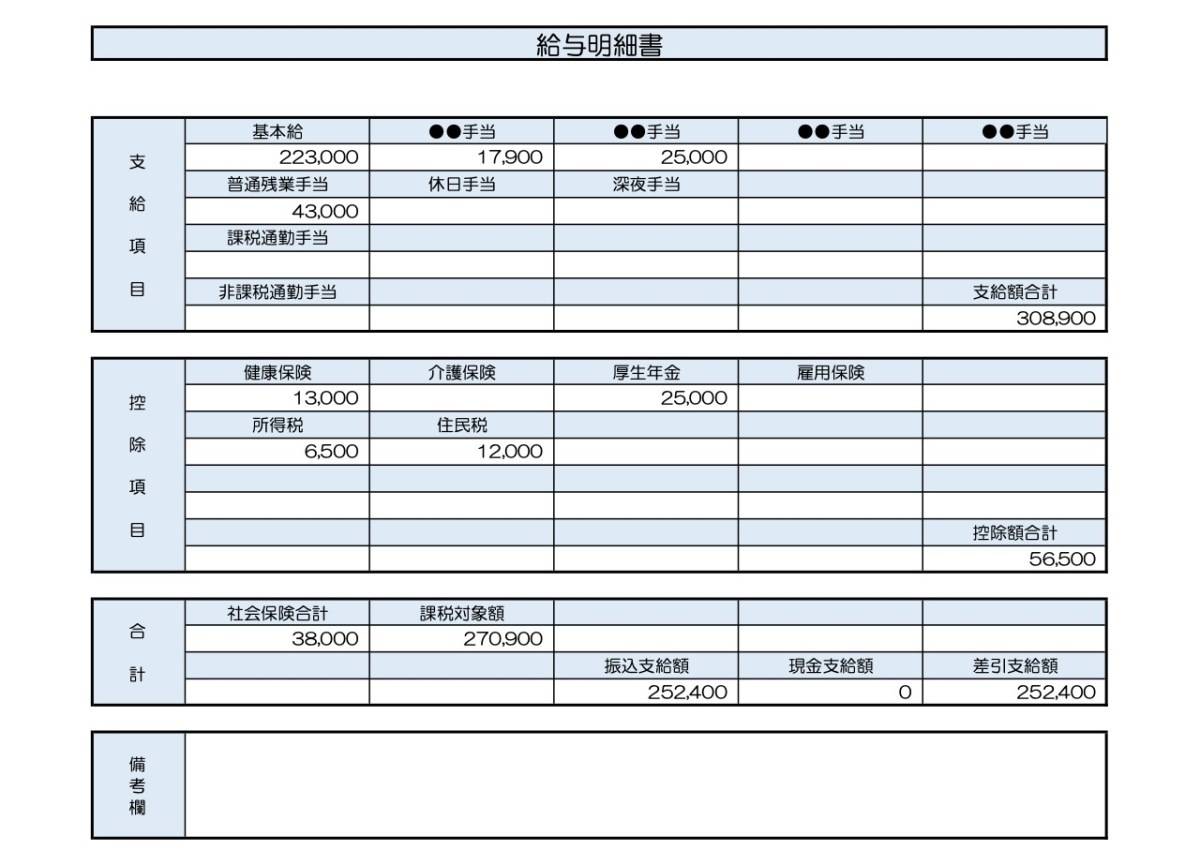 38歳、接客業の給与明細