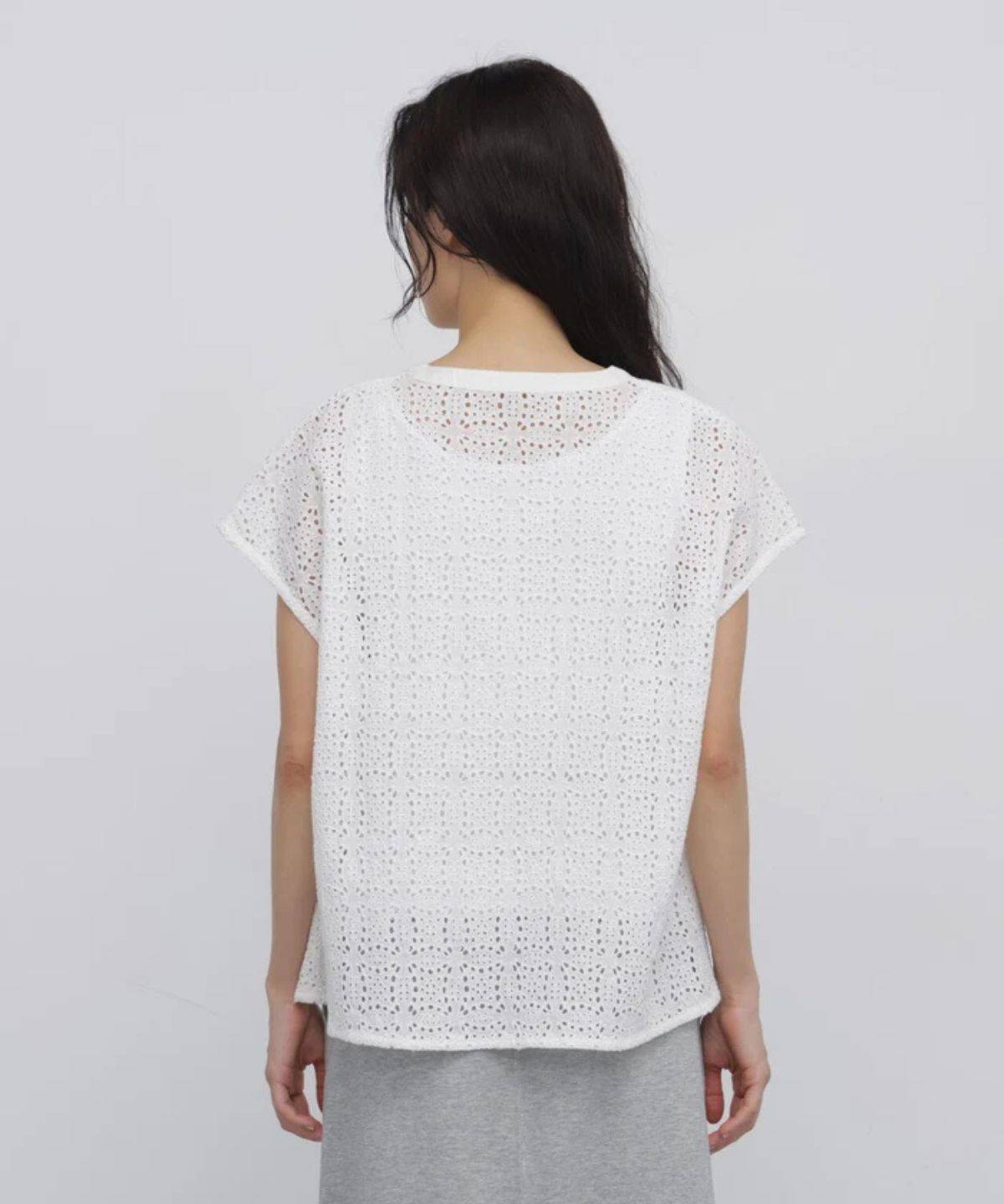 human woman インドコットンアイレット刺繍ブラウス