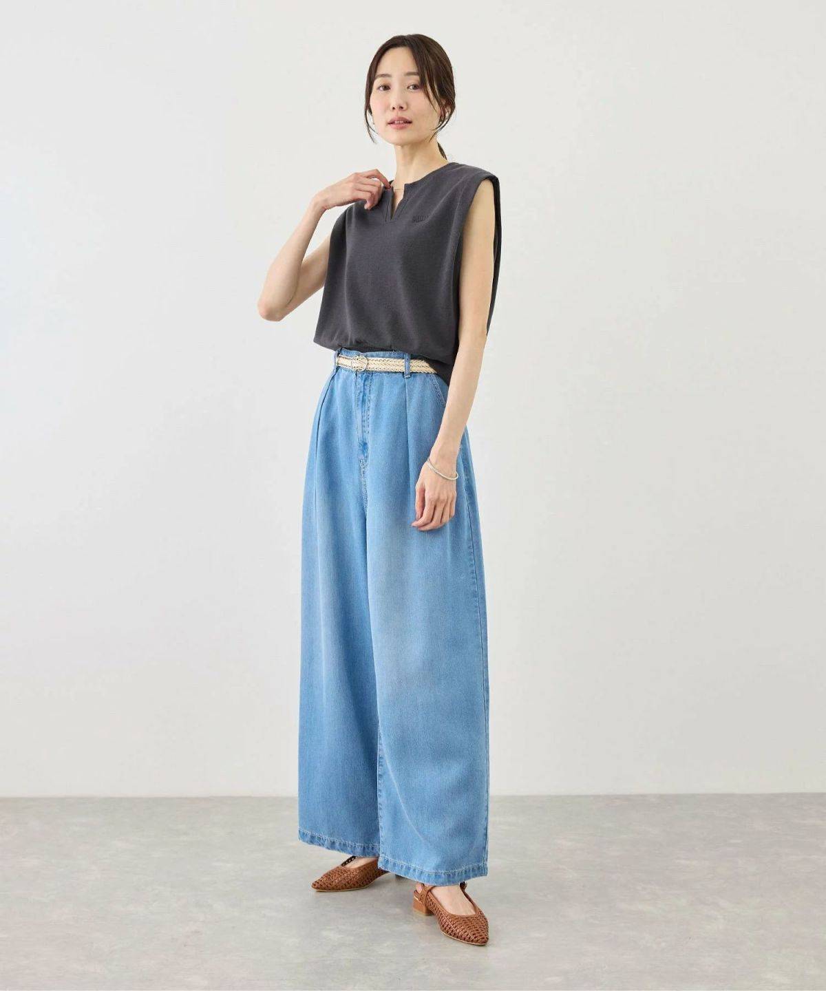 ROPE' PICNIC キーネックラメ入りミニ裏毛トップス