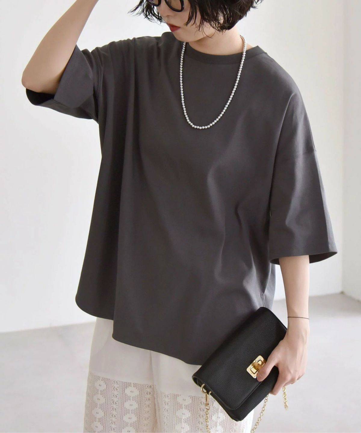 SHIPS quaranciel ラウンドヘム クルー ビッグ TEE