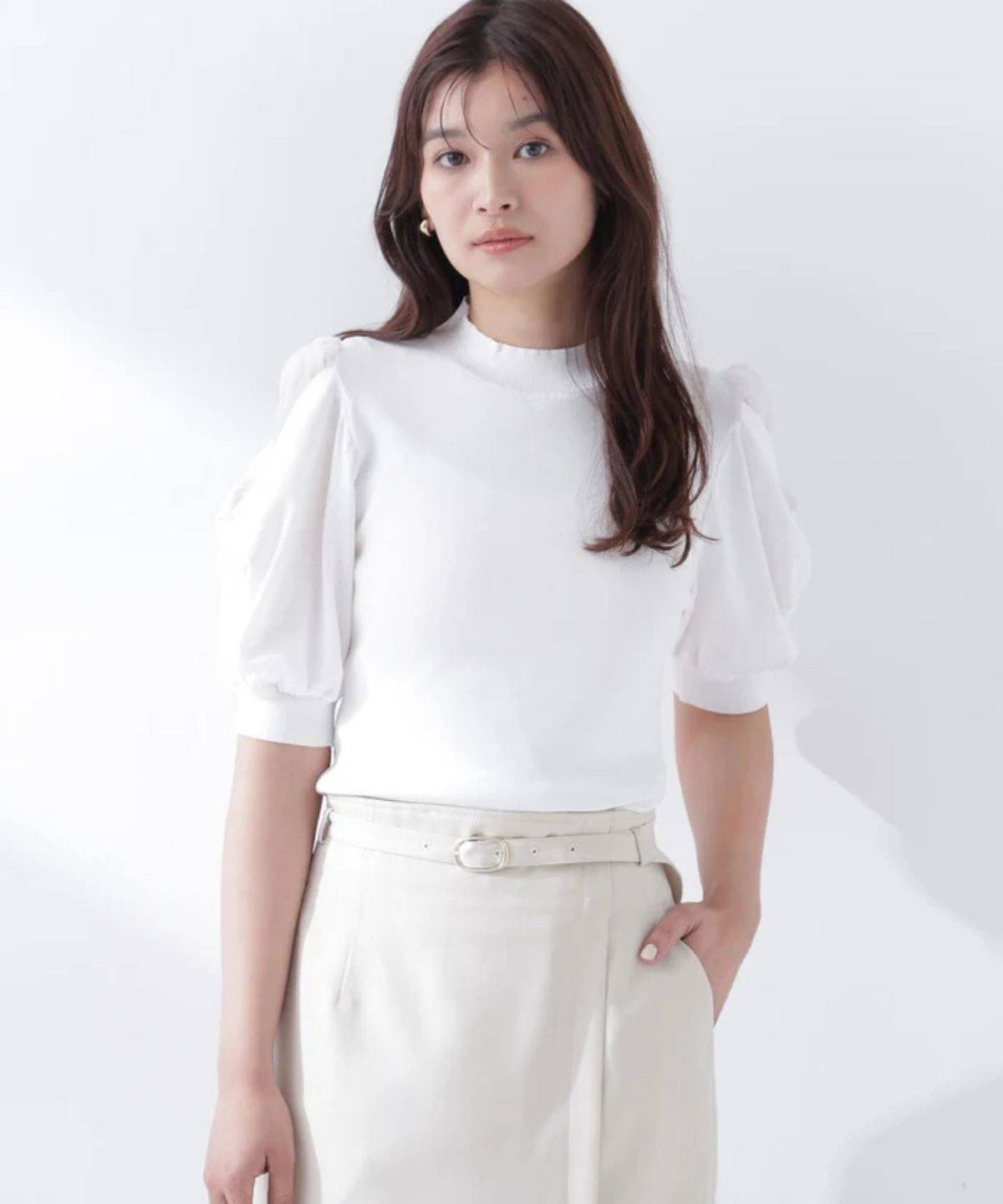 NATURAL BEAUTY BASIC シアーツイストスリーブニット