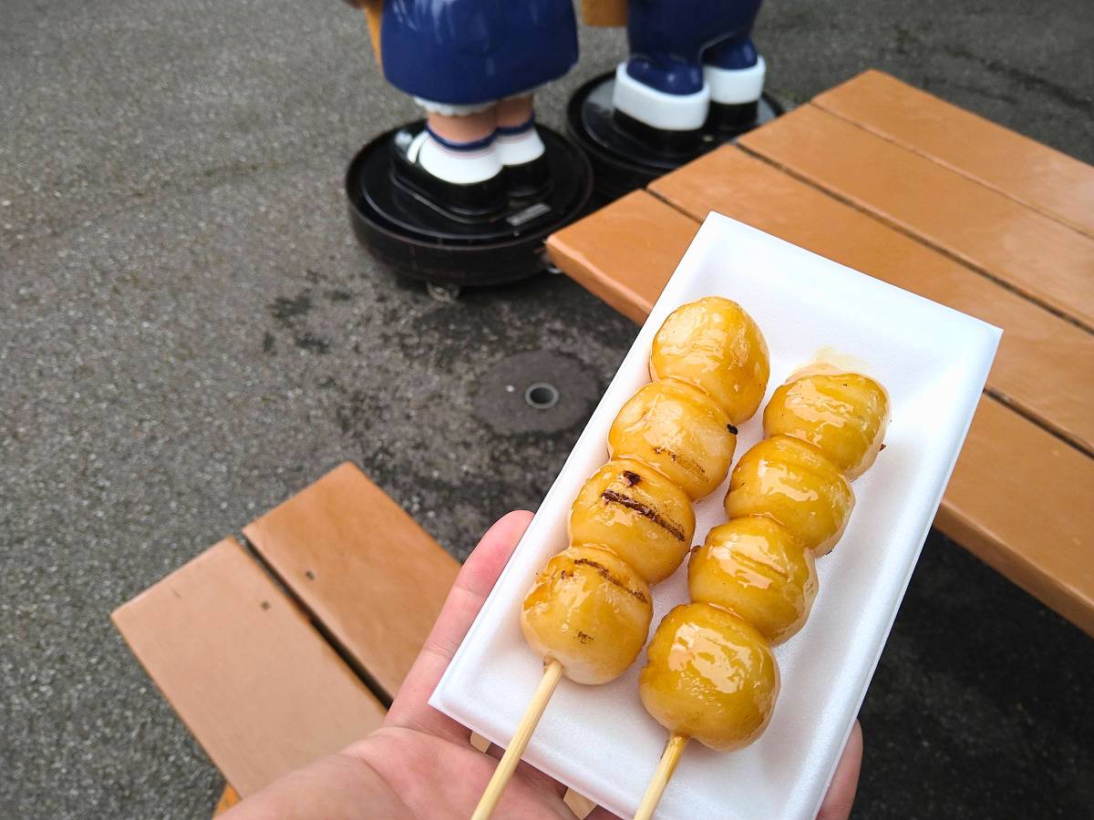 お皿に乗ったみたらし団子２本