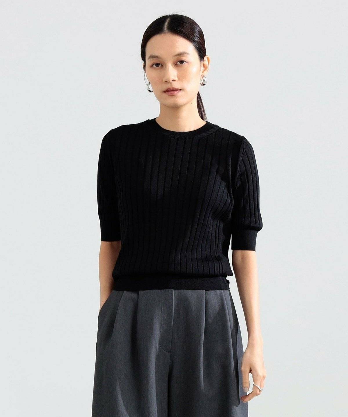 SLOANE 18ゲージ シルク クルーネック ハーフスリーブ ニット