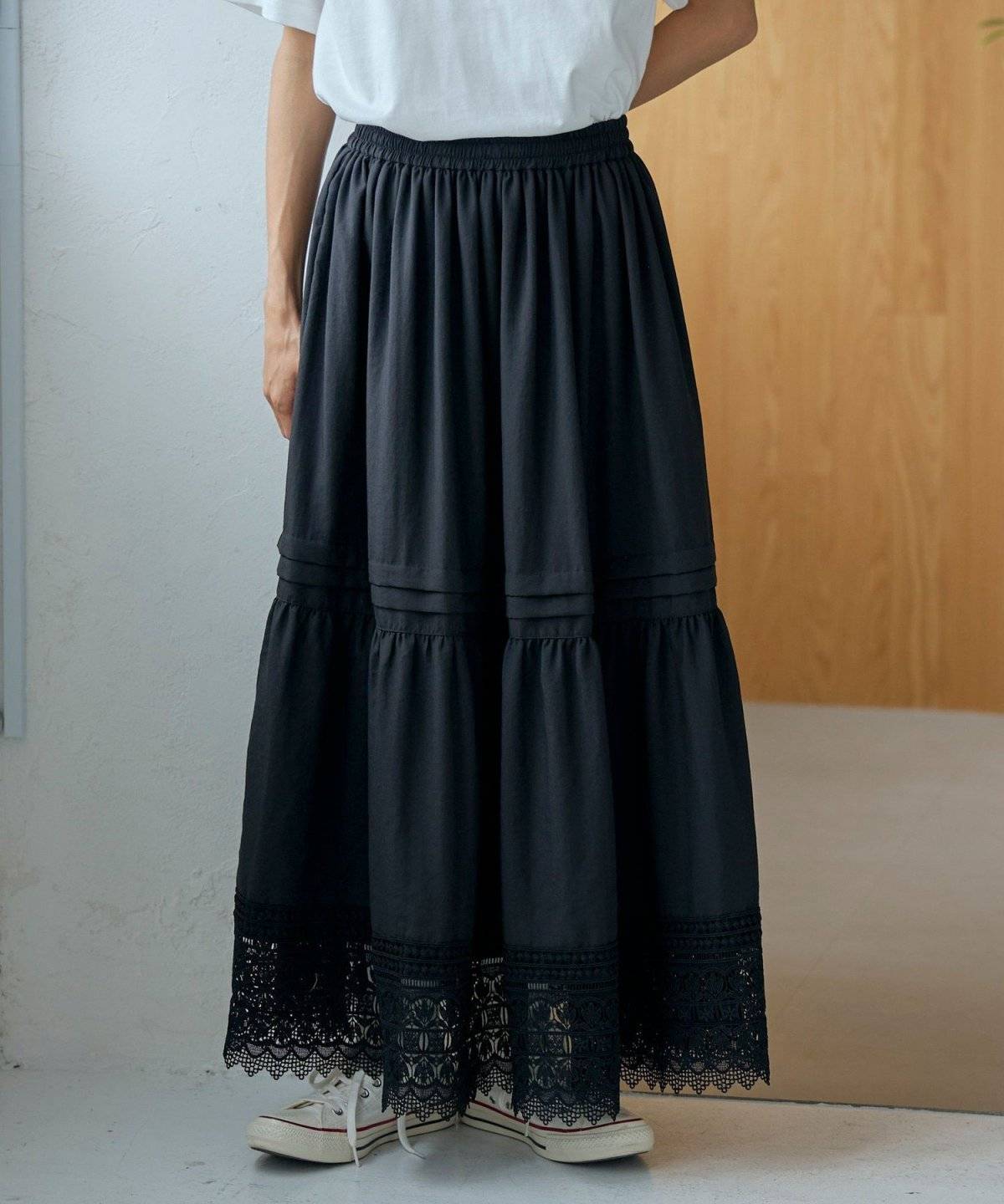 coen 裾レース刺繍ティアードスカート