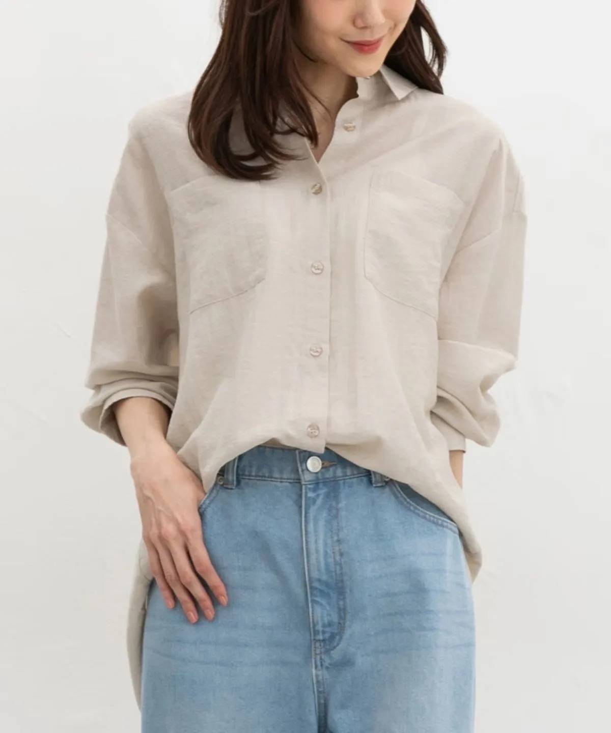 Honeys 麻混ポケ付ゆるシャツ