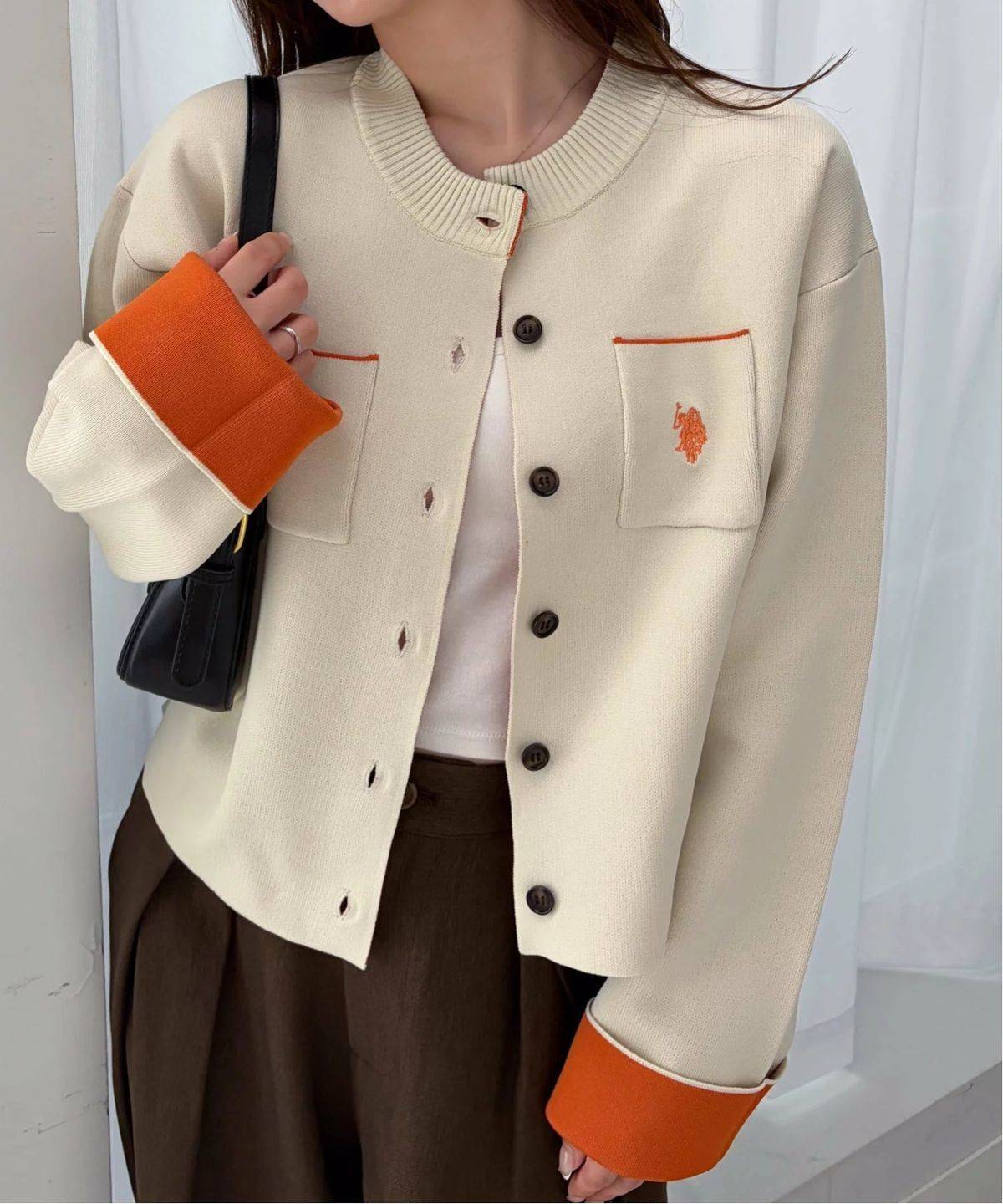U.S.POLO ASSN. Wフェイスバイカラーカーディガン