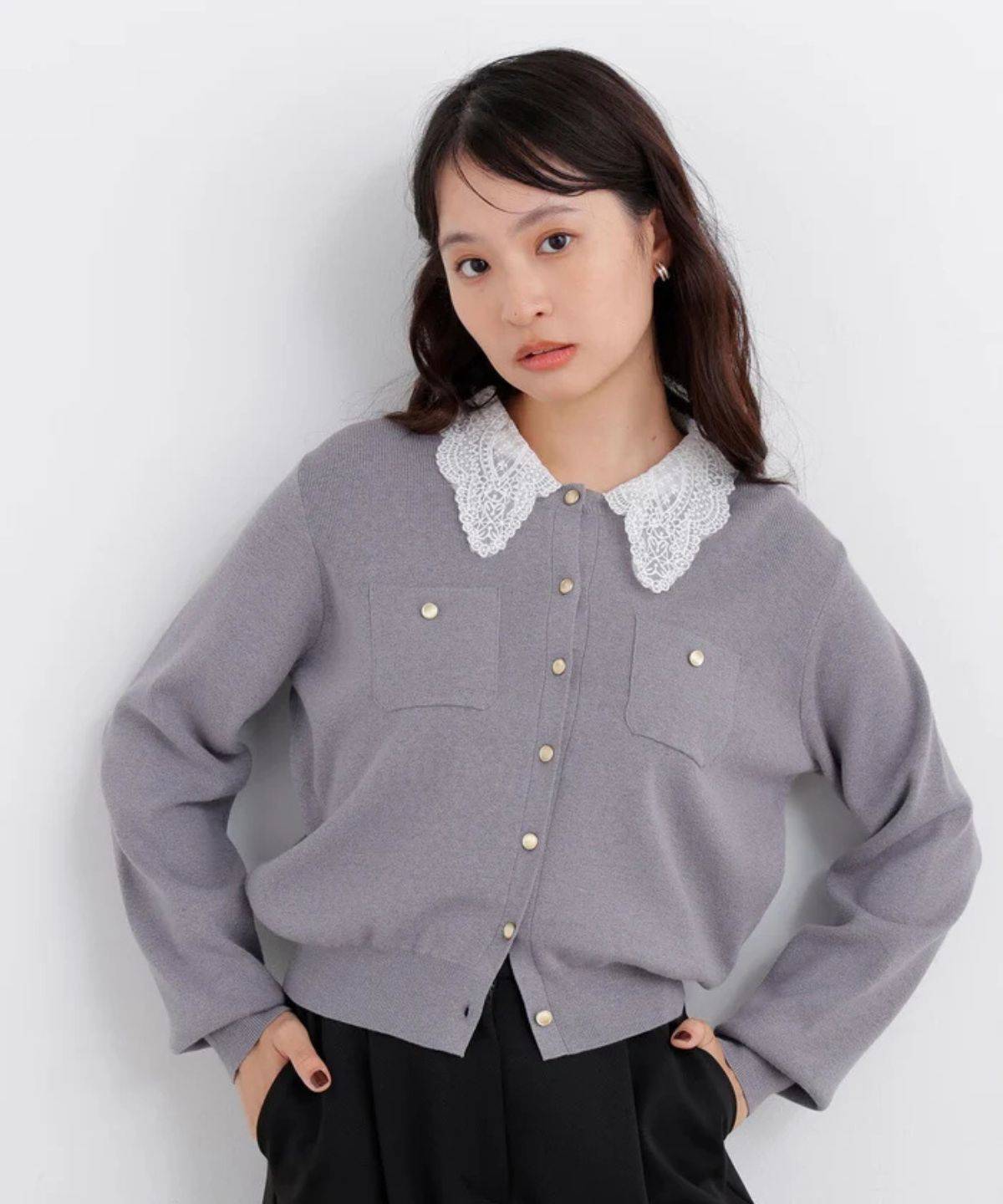 N. Natural Beauty Basic* レースカラーニットカーディガン