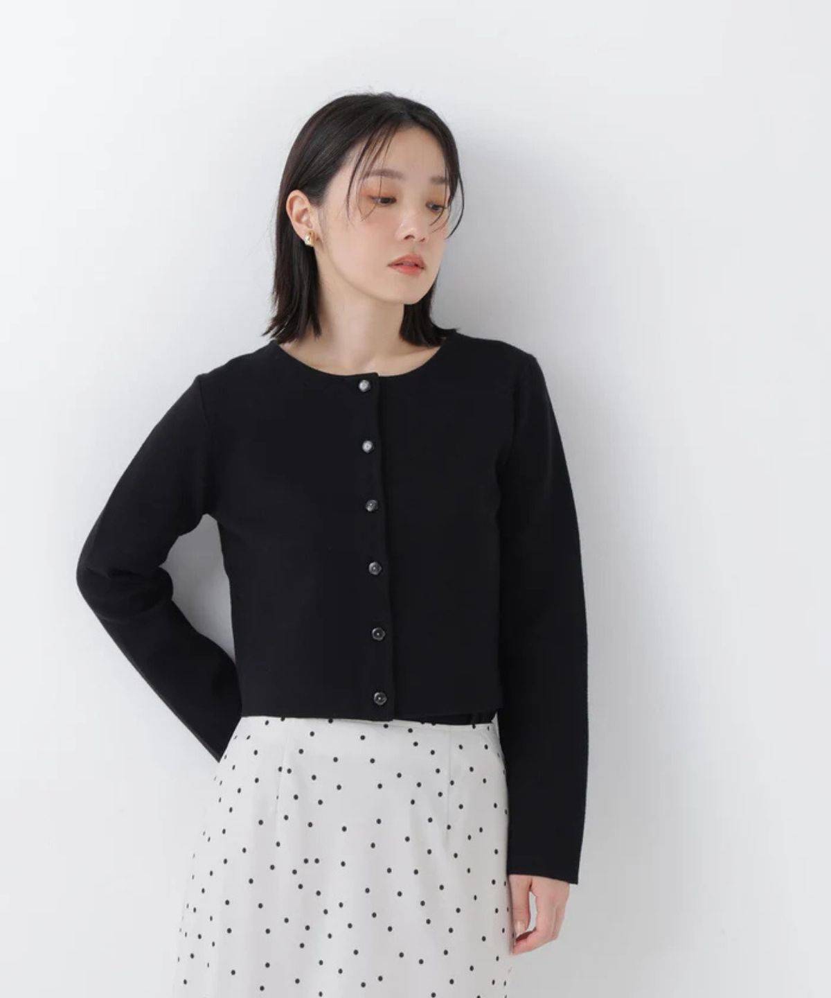 NATURAL BEAUTY BASIC フラワーボタンニットジャケット