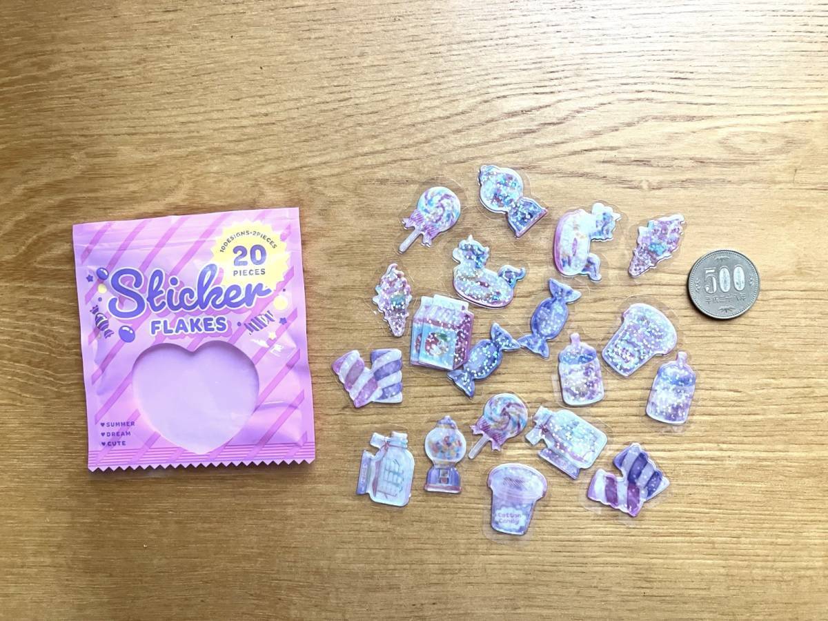 セリア：フレークシール 20片 お菓子パッケージ