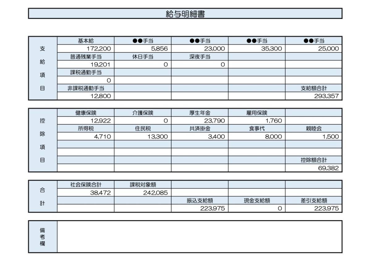 30歳、事務職の給与明細