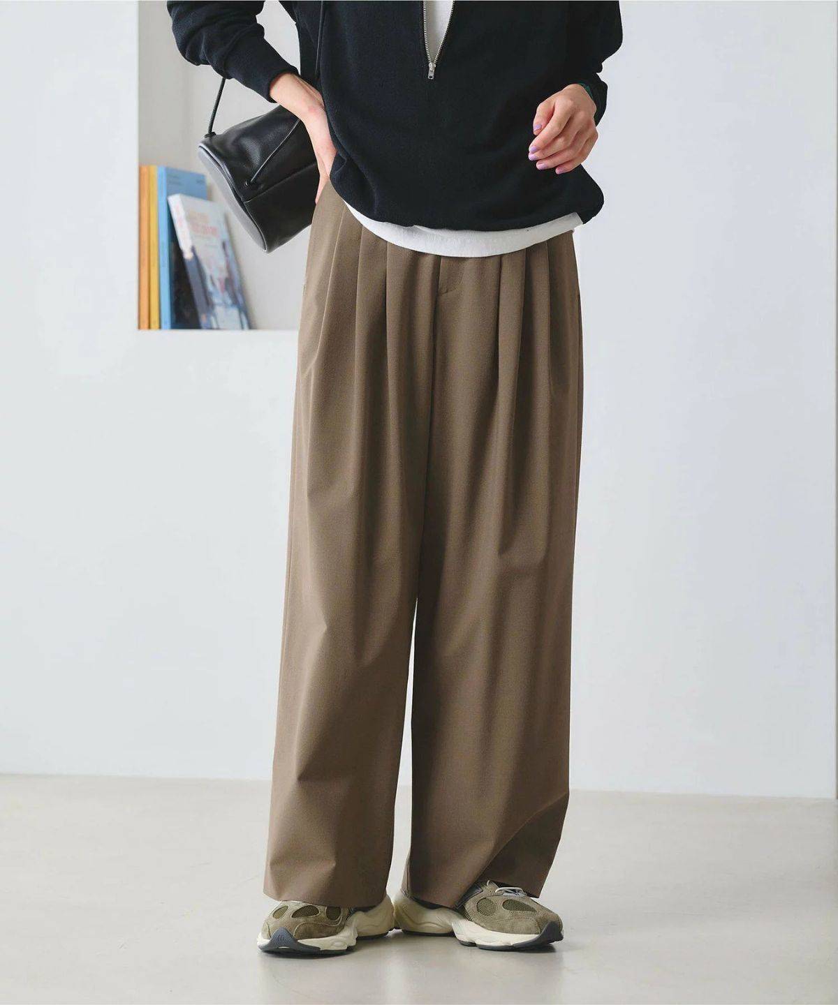 BEAUTY&YOUTH UNITED ARROWS 毛ポリエステルブレンド ワイドタックパンツ