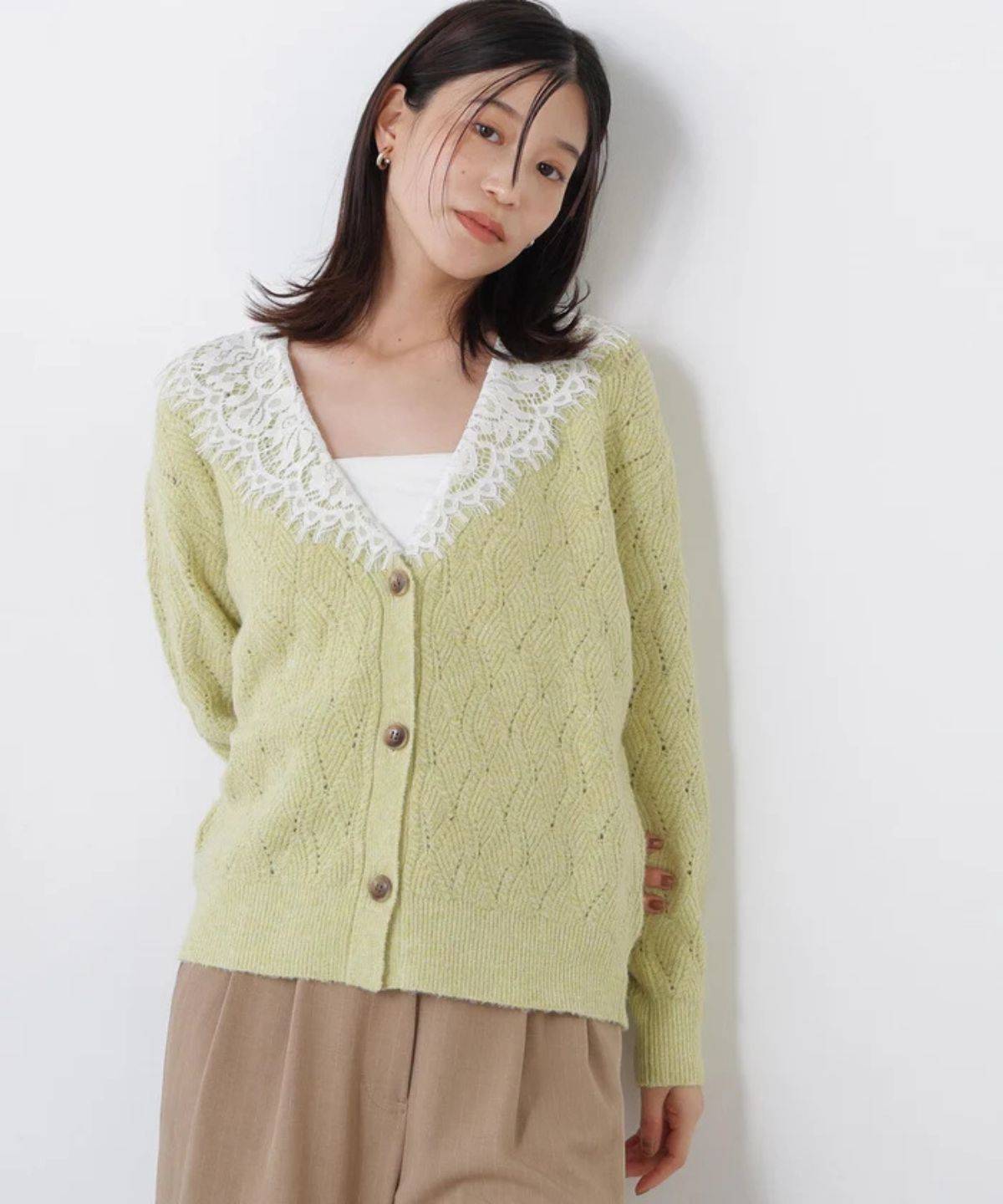 N. Natural Beauty Basic* レースカラー付ニットカーディガン