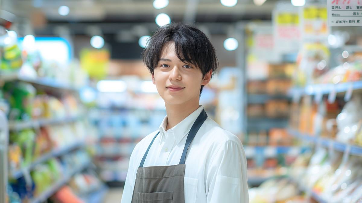 エプロン姿の男性スタッフ