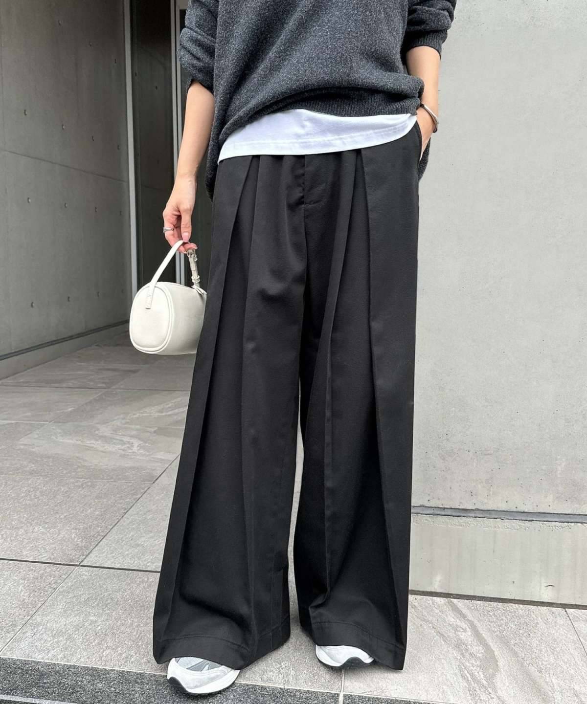 andme ツイル タック チノ ワイド パンツ