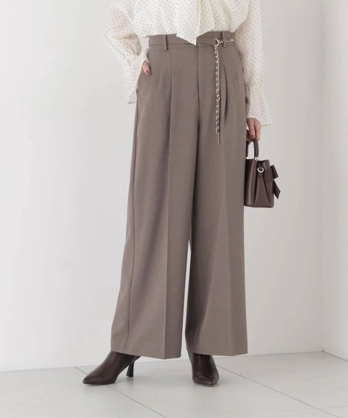 PROPORTION BODY DRESSING チェーンベルト付きワイドパンツ