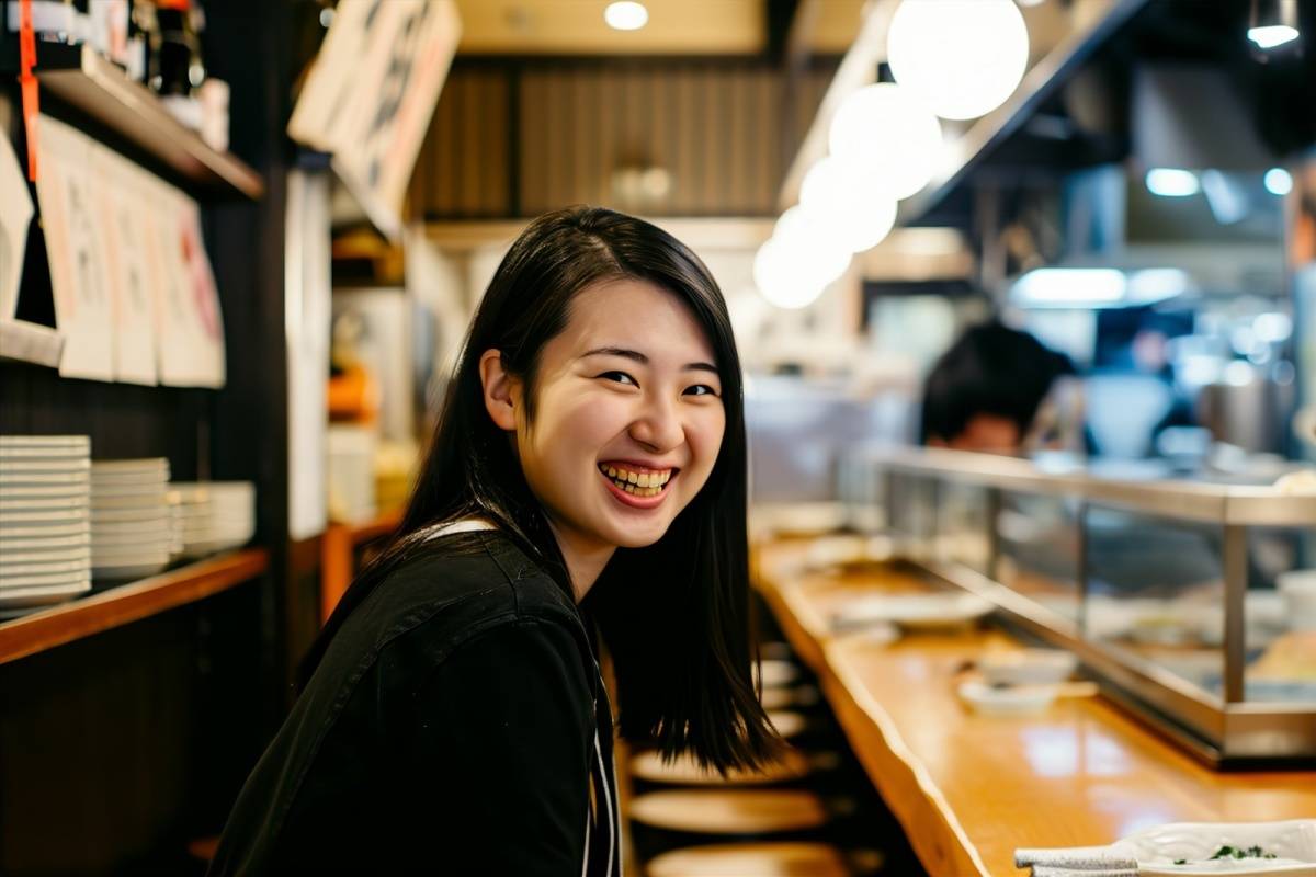 居酒屋で食事を楽しむ女性