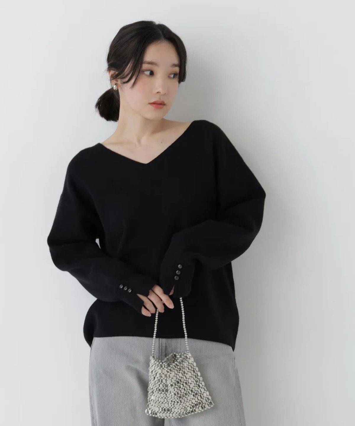 NATURAL BEAUTY BASIC ダブルジャガードVネックニット