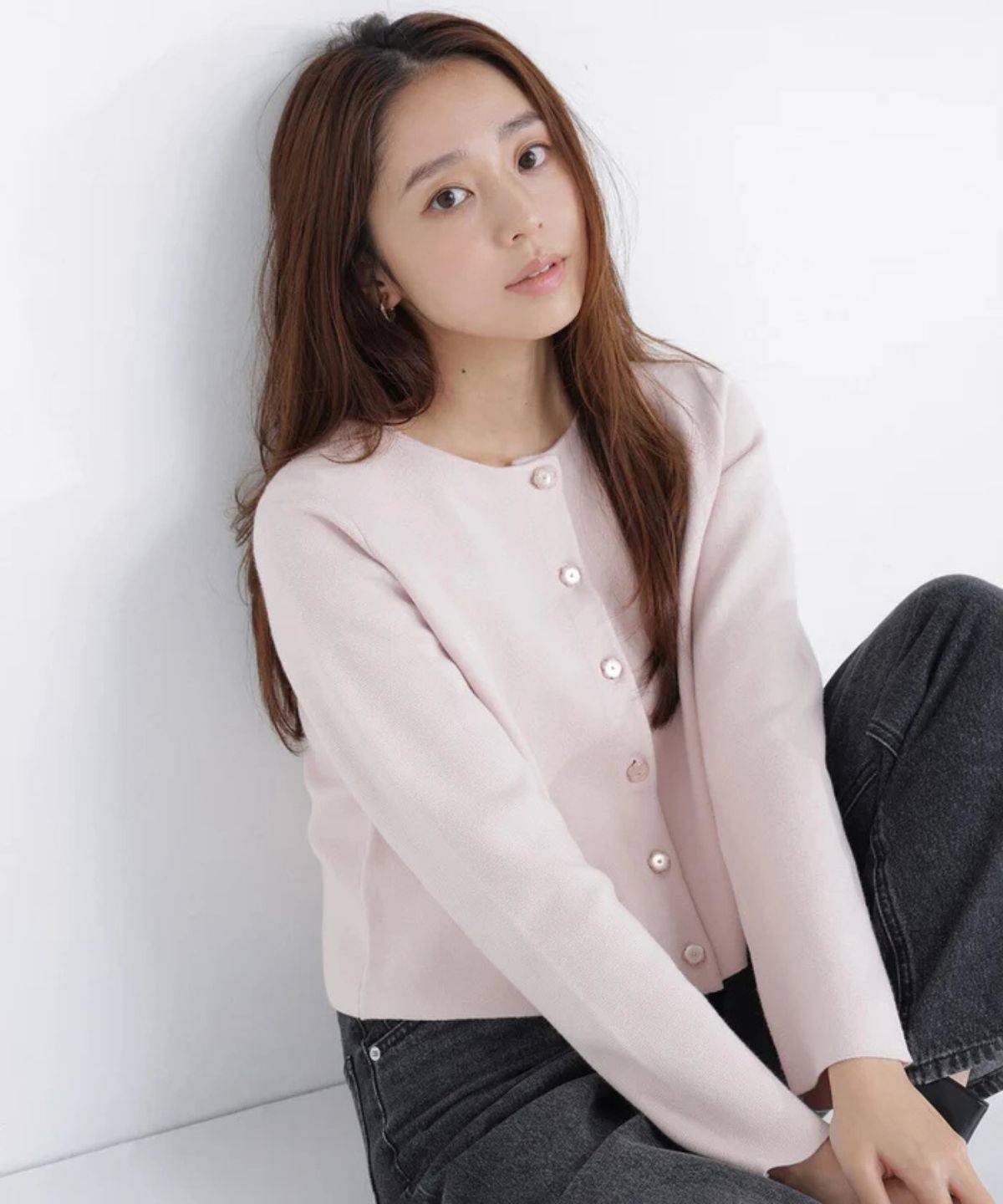 NATURAL BEAUTY BASIC フラワーボタンニットジャケット