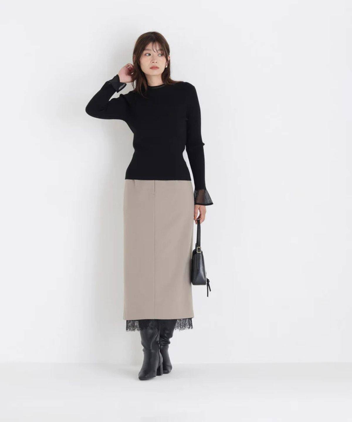 NATURAL BEAUTY BASIC シアーフレアカフスリブニット