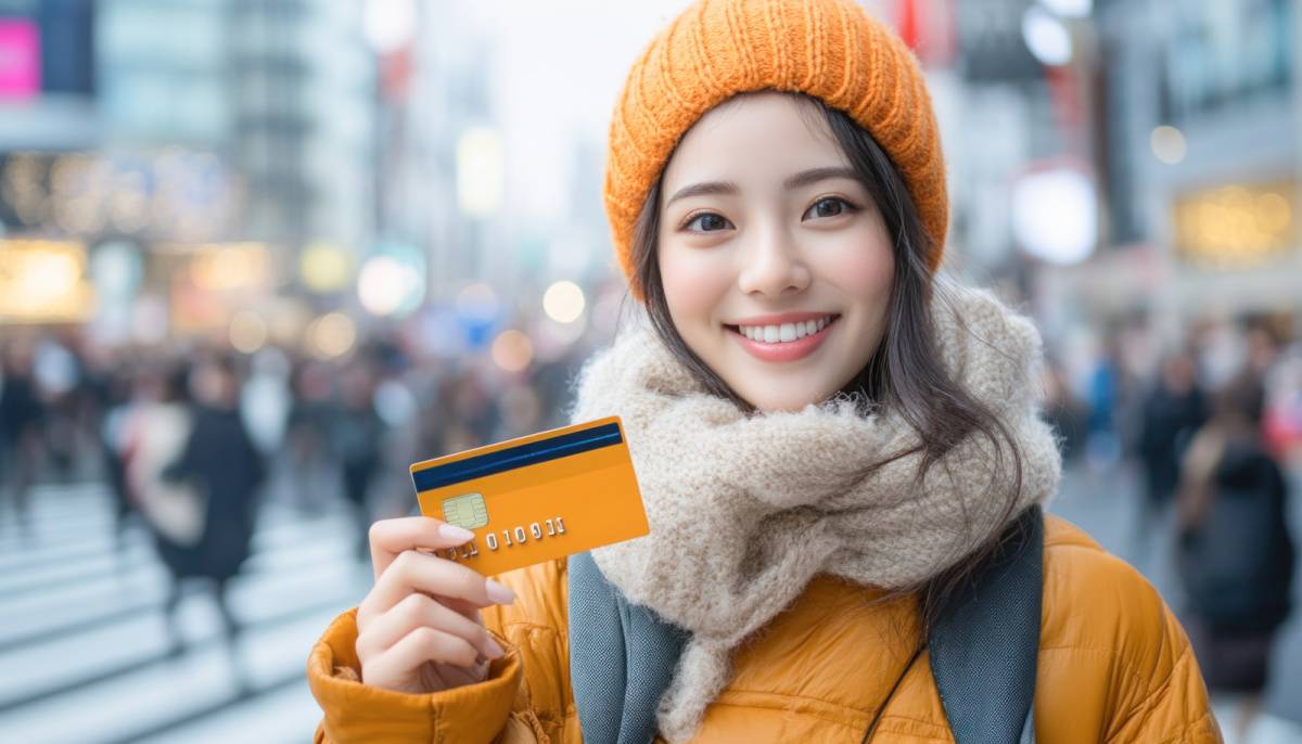 クレジットカードを持っている女性