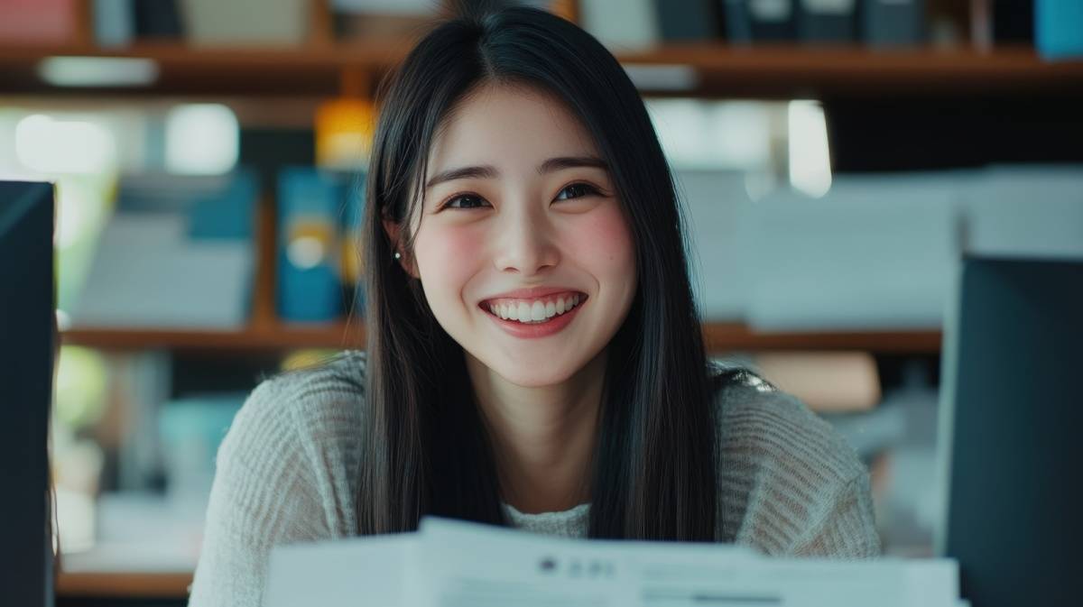 オフィスで書類仕事をする女性