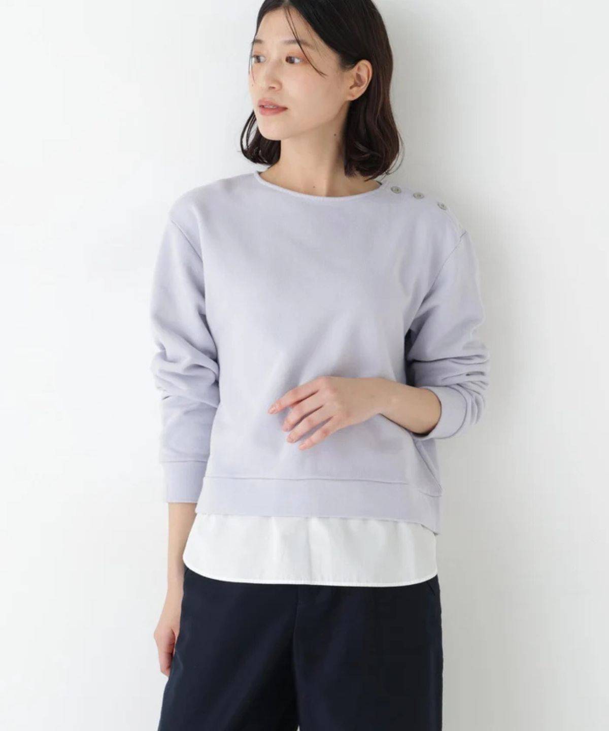 human woman シャツテールドッキングプルオーバー