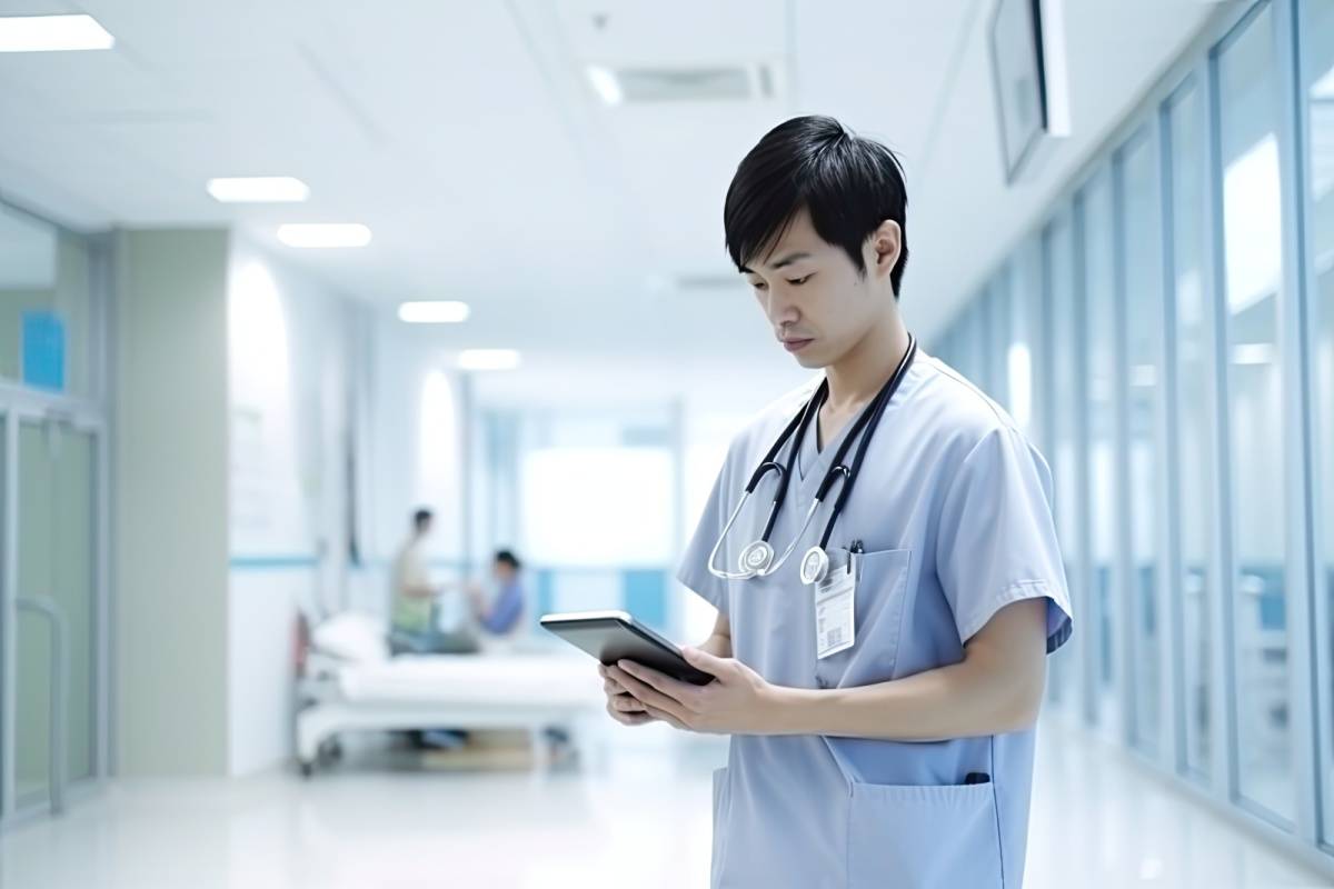 仕事をする男性看護師