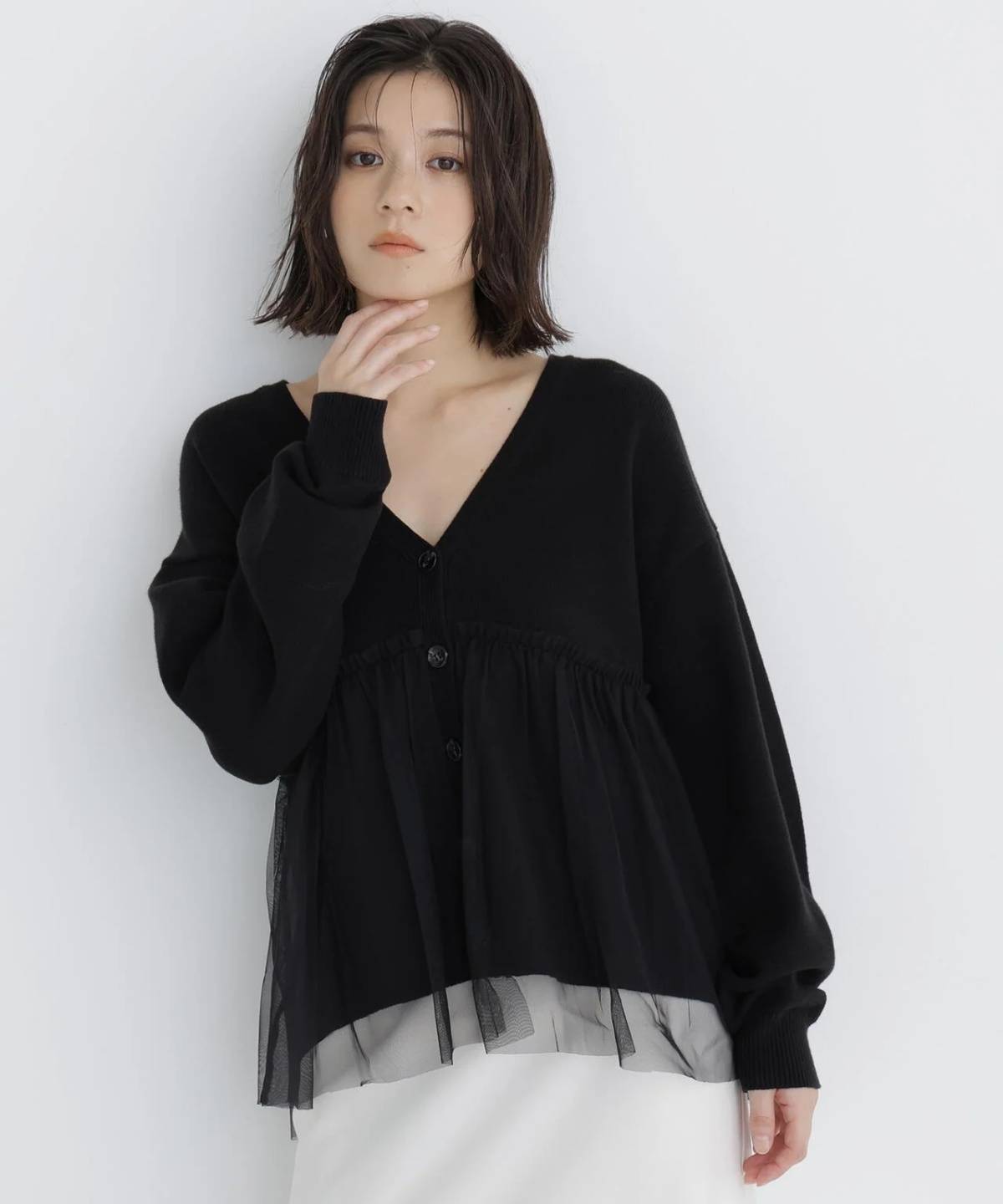 NATURAL BEAUTY BASIC チュールドッキングカーディガン