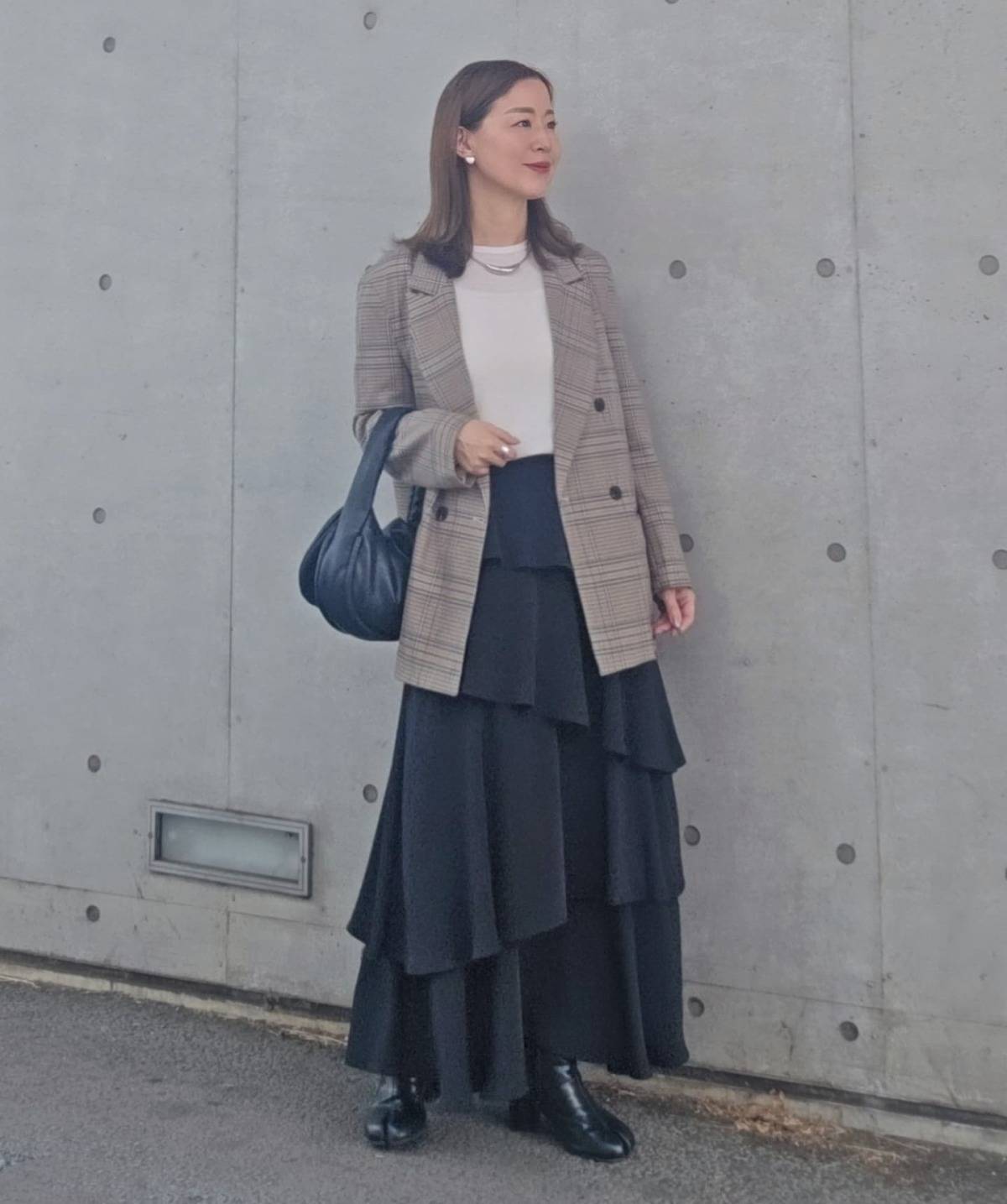 チェック柄ジャケットを羽織る♪