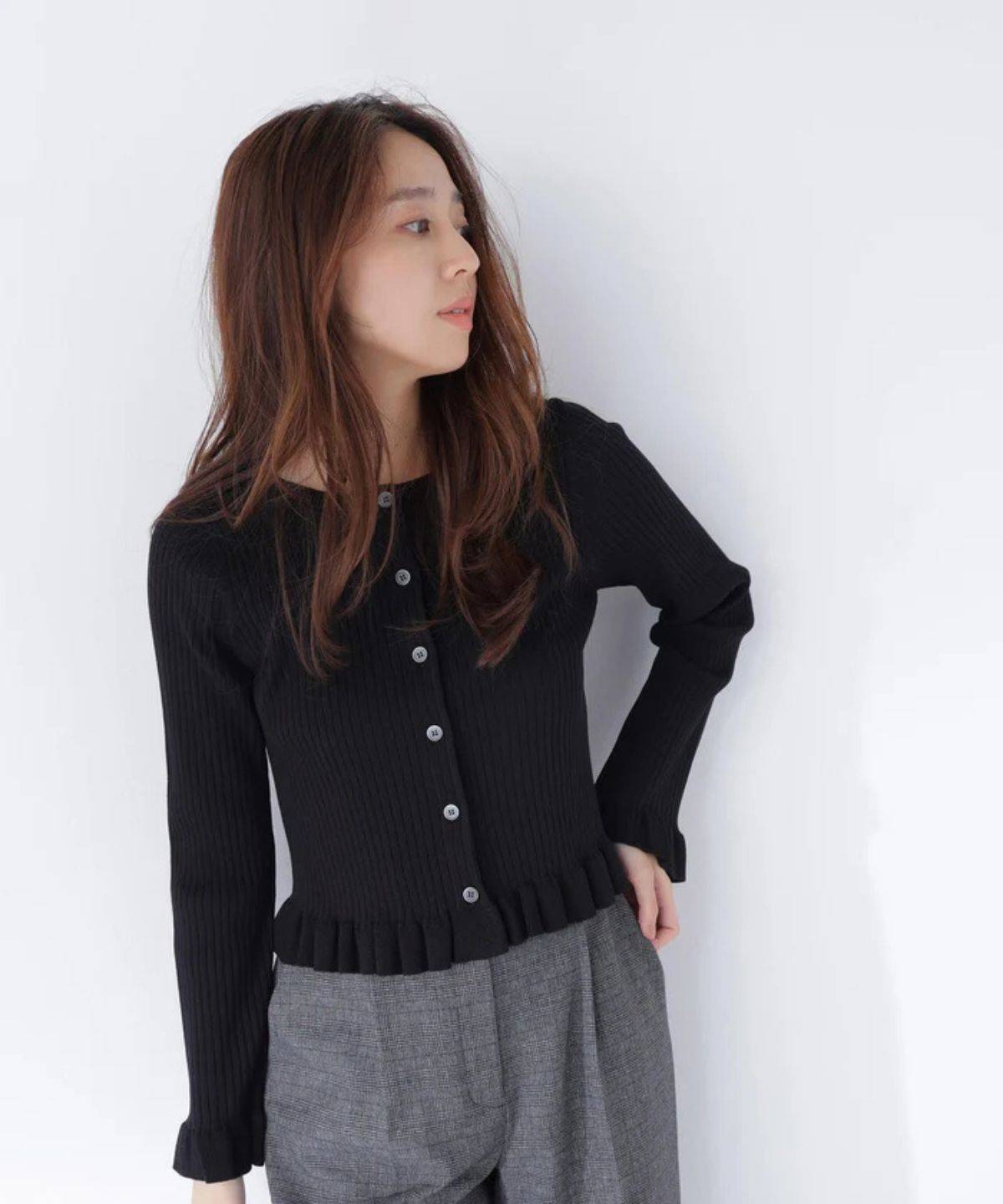 NATURAL BEAUTY BASIC フリルトリムカーディガン