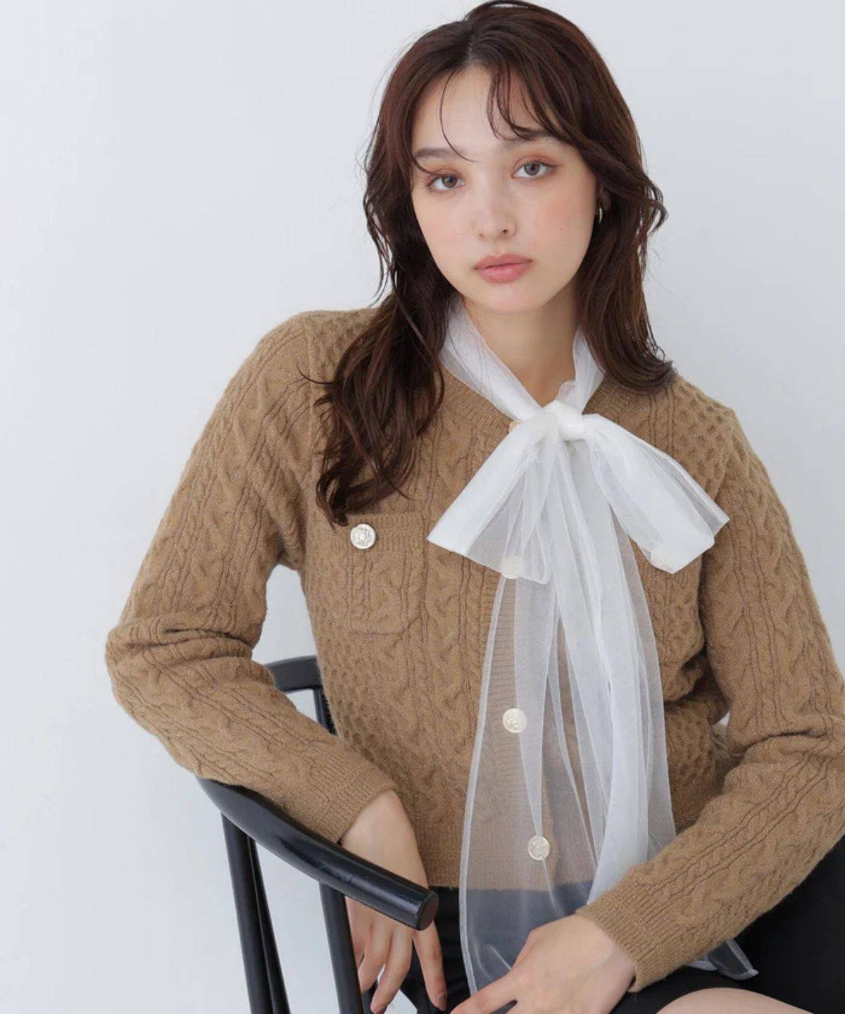 NATURAL BEAUTY BASIC フラワーボタンニットジャケット