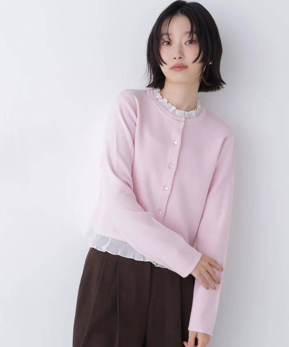 NATURAL BEAUTY BASIC シアーフリルトリムカーディガン