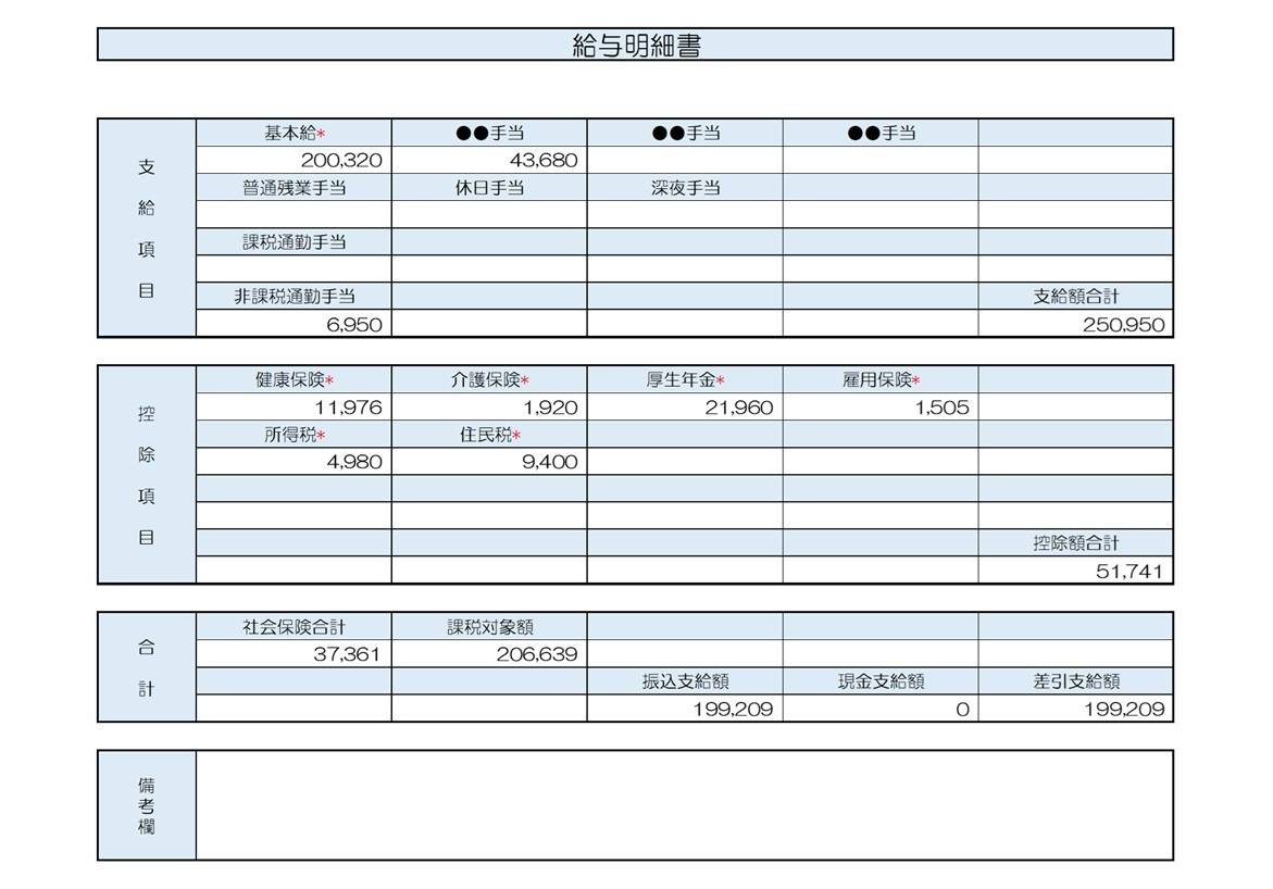 50歳、事務職の給与明細