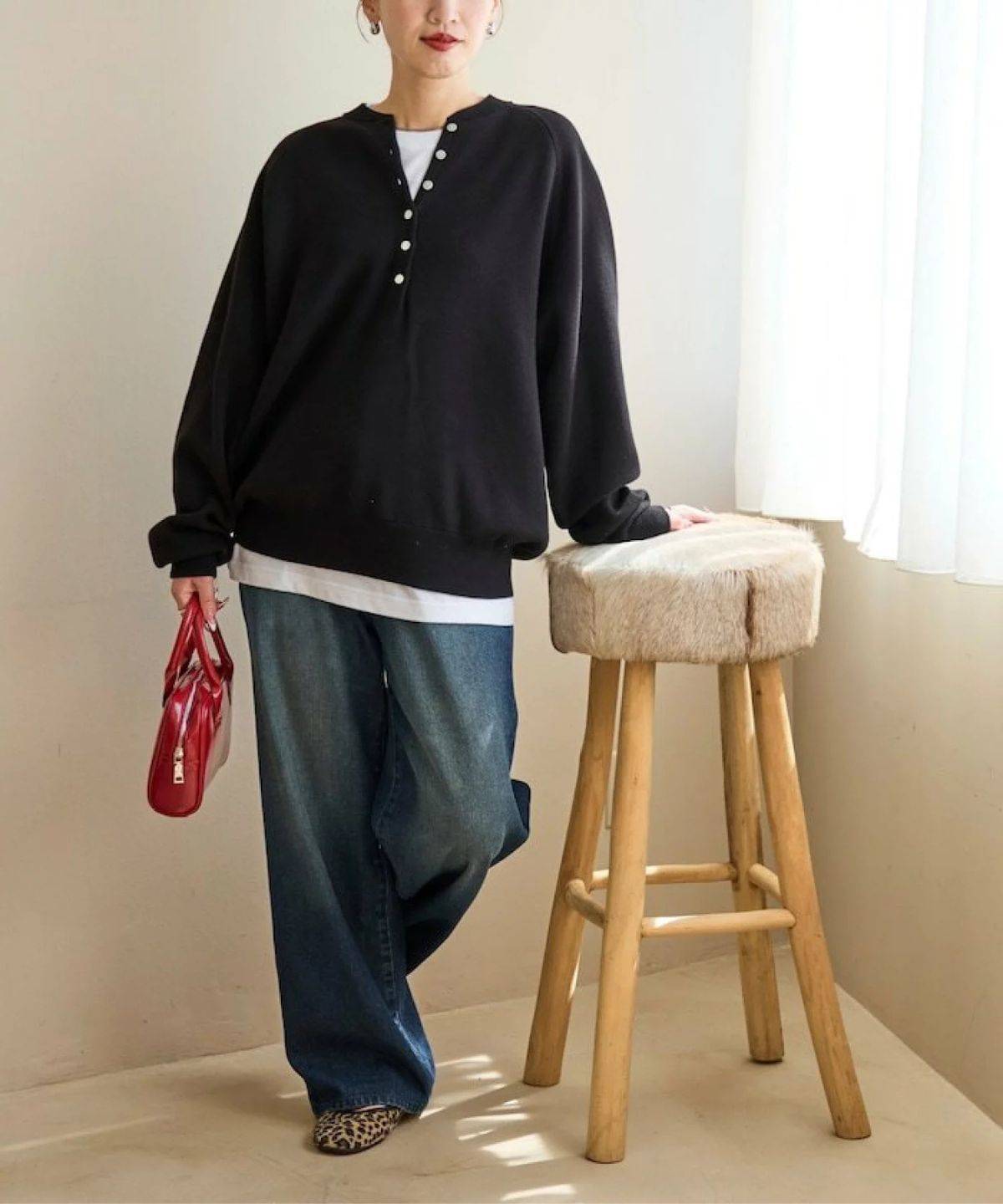 FREAK'S STORE 限定展開 スウェットライク ヘンリーネック ニット プルオーバー 26AW