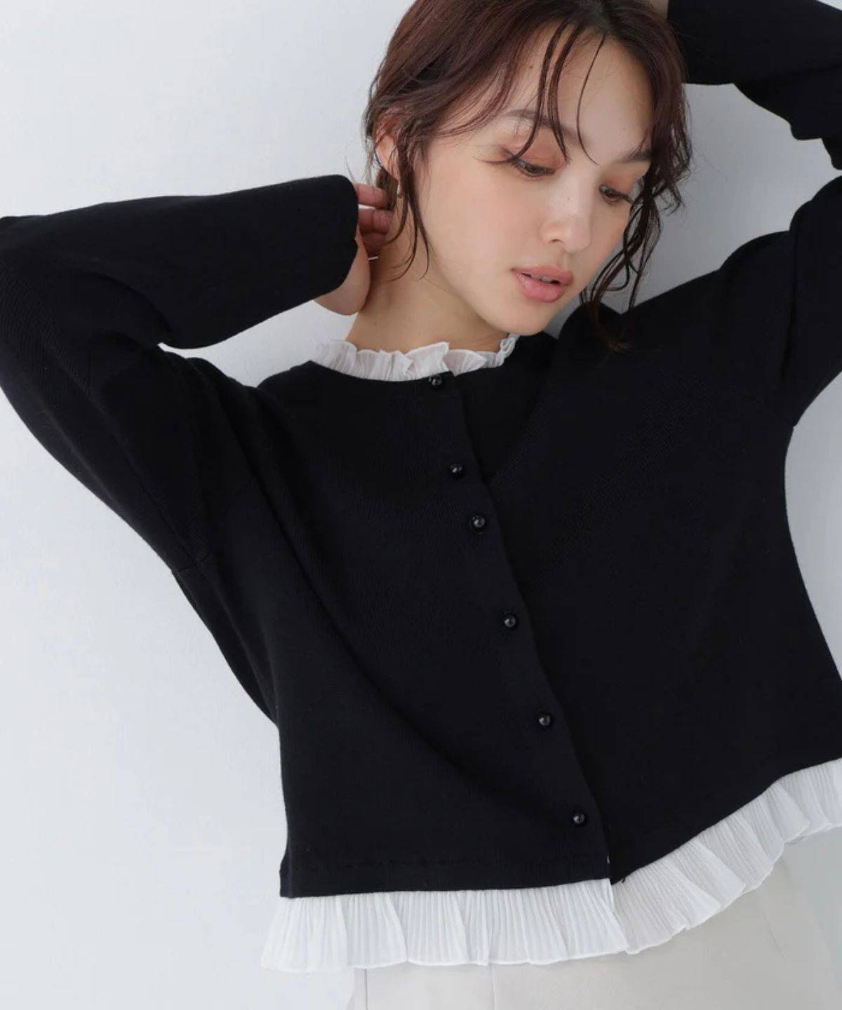 NATURAL BEAUTY BASIC シアーフリルトリムカーディガン