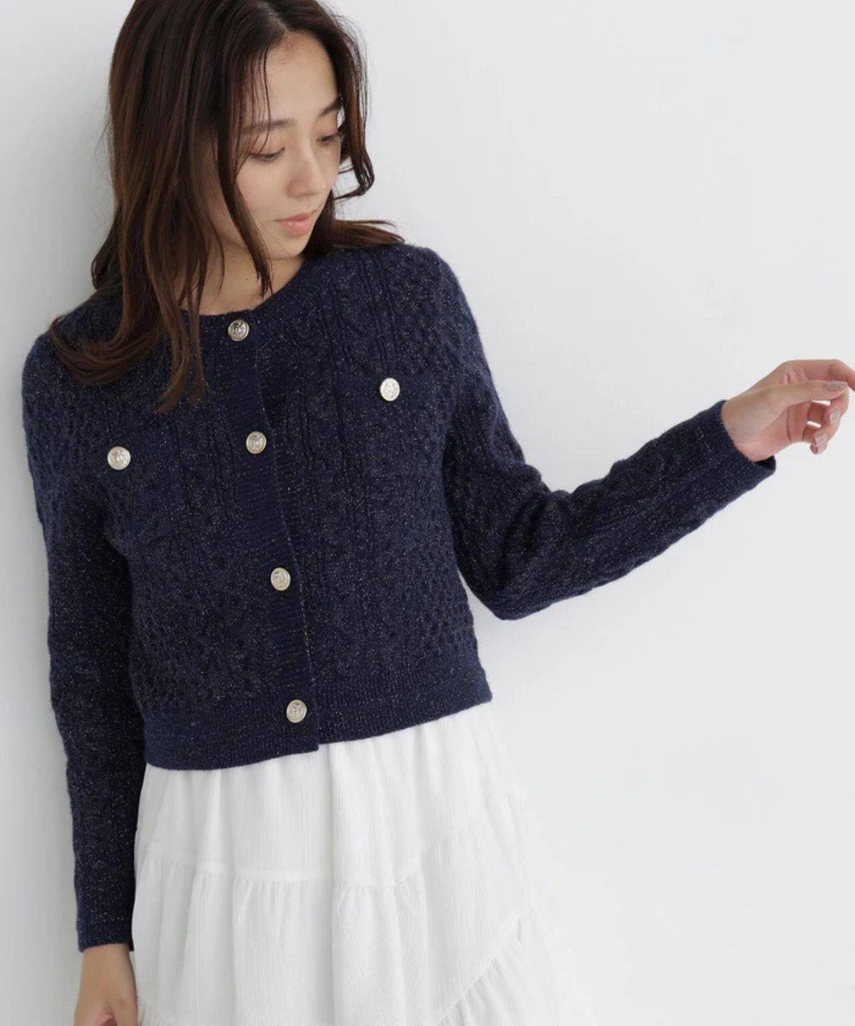 NATURAL BEAUTY BASIC ラメケーブルカーディガン