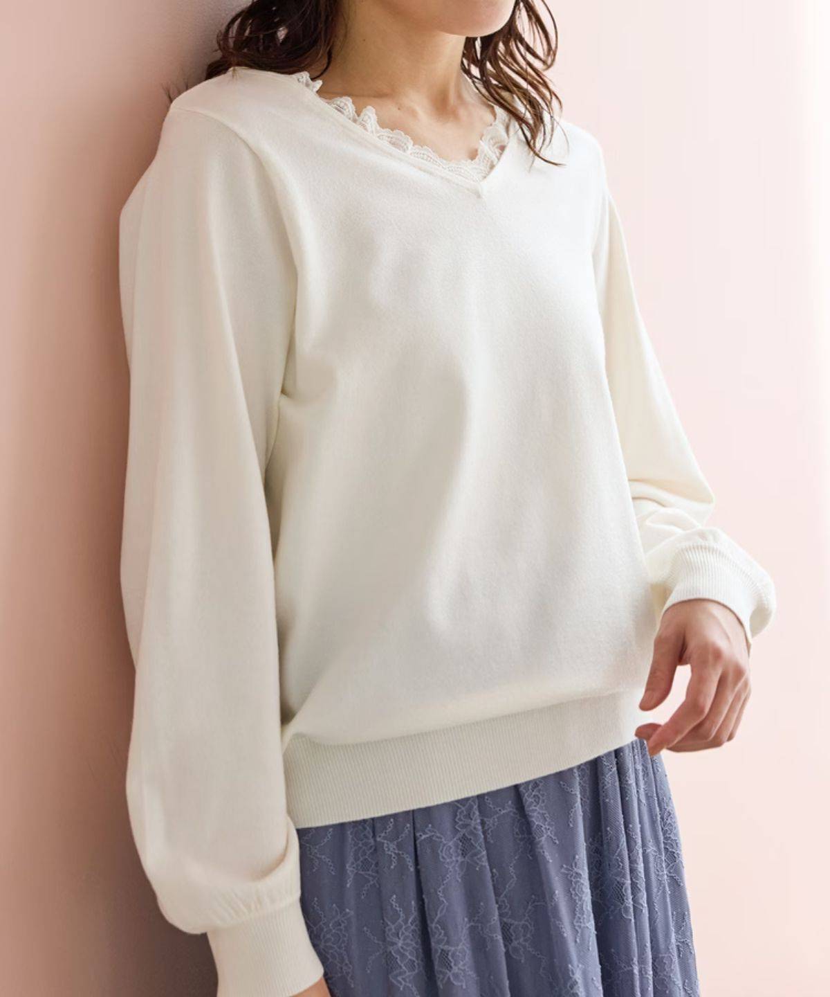 Honeys レース使いVネックニット